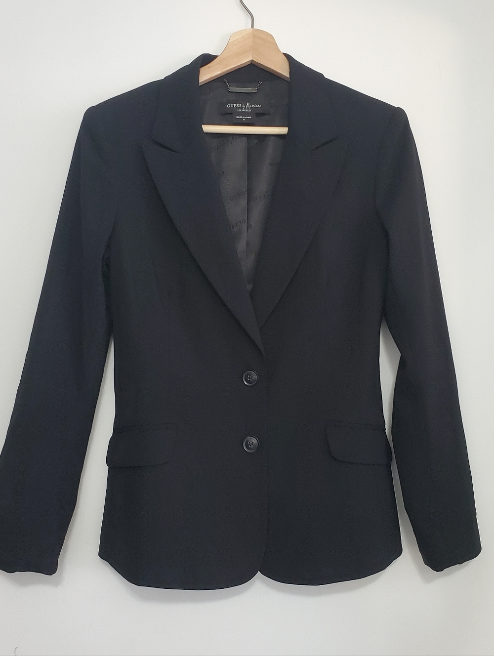 Guess Medium Wool Blazer Black Classic Suit Jacket Size 8 Formal Office Stretch